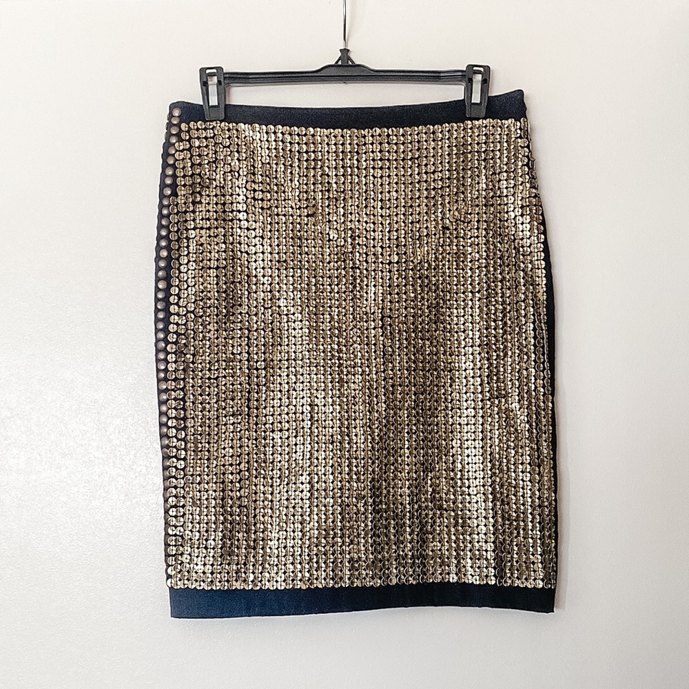 Cecilia De Bucourt Boho Rocker Faux Sequin Embellished Metal Studded Mini Skirt